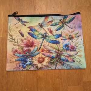 Floral Dragonfly Print Pouch - NEW